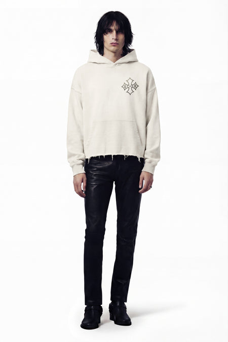 Icon Vintage Issue Raw Edge Oversized Hoodie - Vintage White