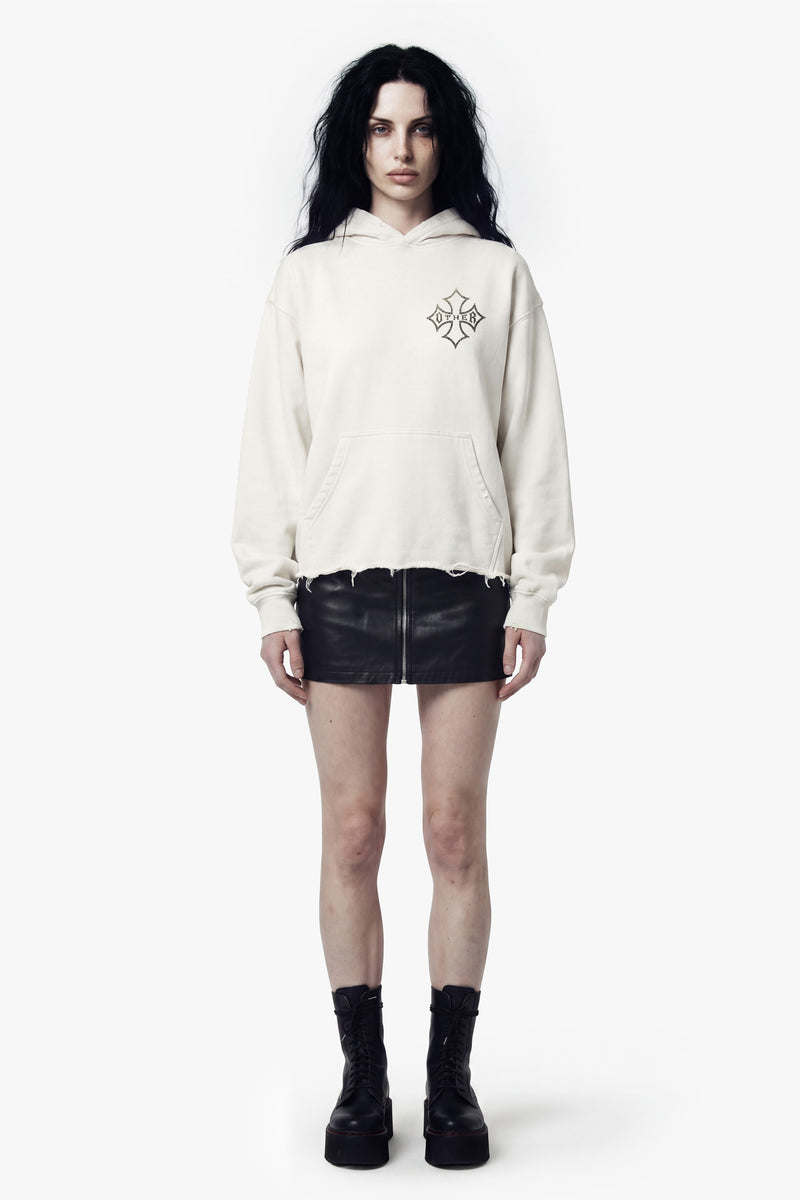 Icon Vintage Issue Raw Edge Oversized Hoodie - Vintage White - Women