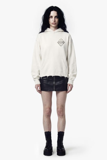 Icon Vintage Issue Raw Edge Oversized Hoodie - Vintage White - Women