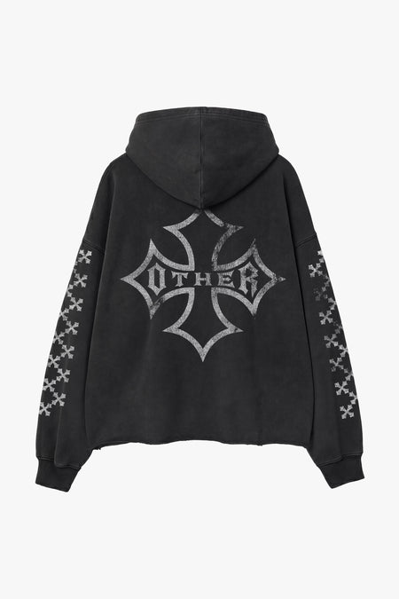 Icons Vintage Issue Raw Edge Oversized Hoodie - Vintage Black