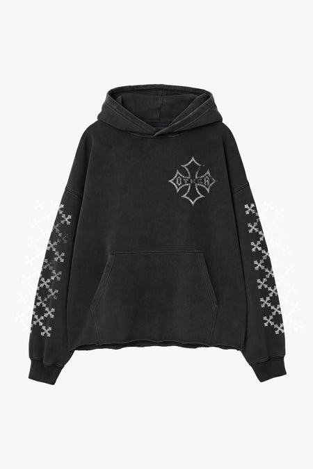 Icons Vintage Issue Raw Edge Oversized Hoodie - Vintage Black
