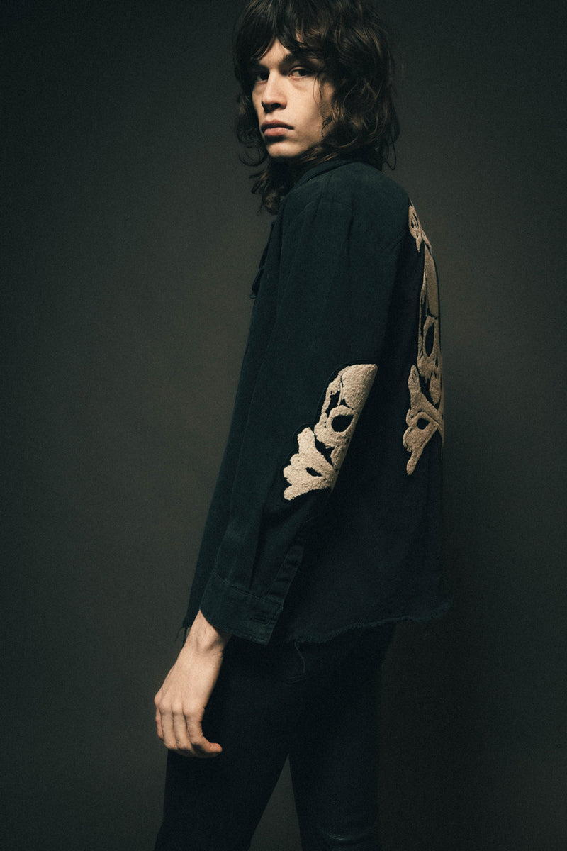 Skull & Crossbones Military Shirt | Vintage Black