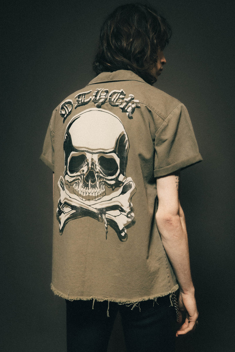 S/S Skull & Crossbones  Military Shirt | Military Green