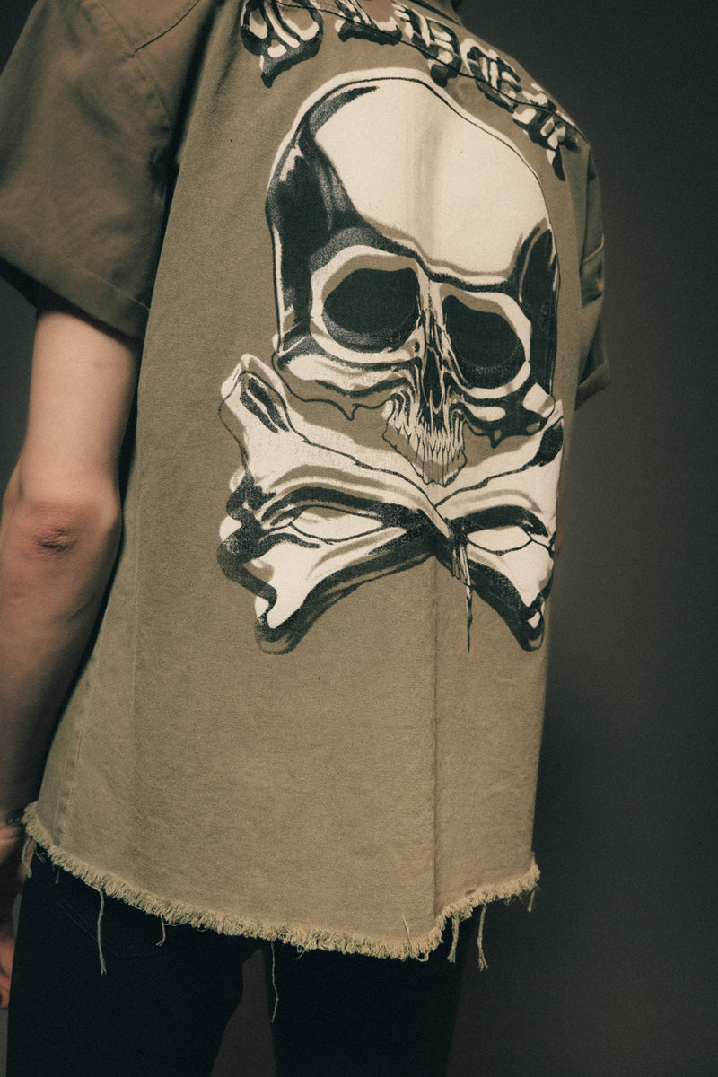 S/S Skull & Crossbones  Military Shirt | Military Green