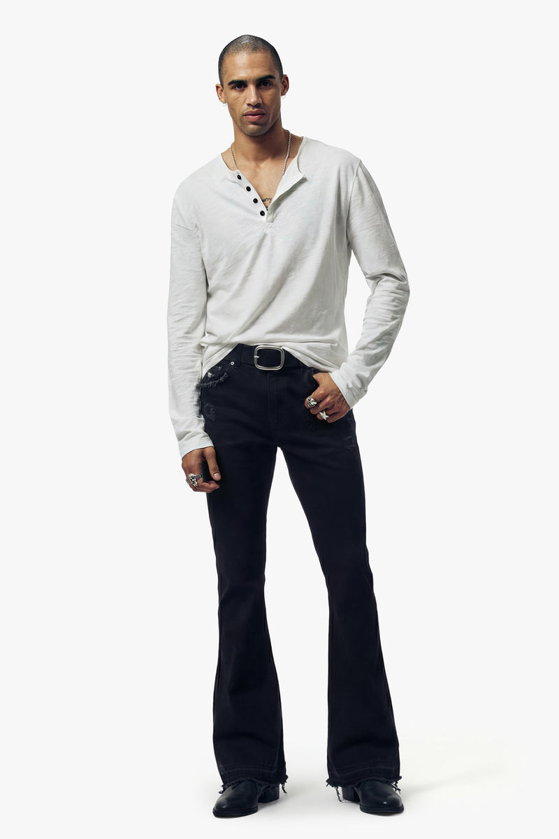 O32 Raw Edge Flared Jeans - Jet Black