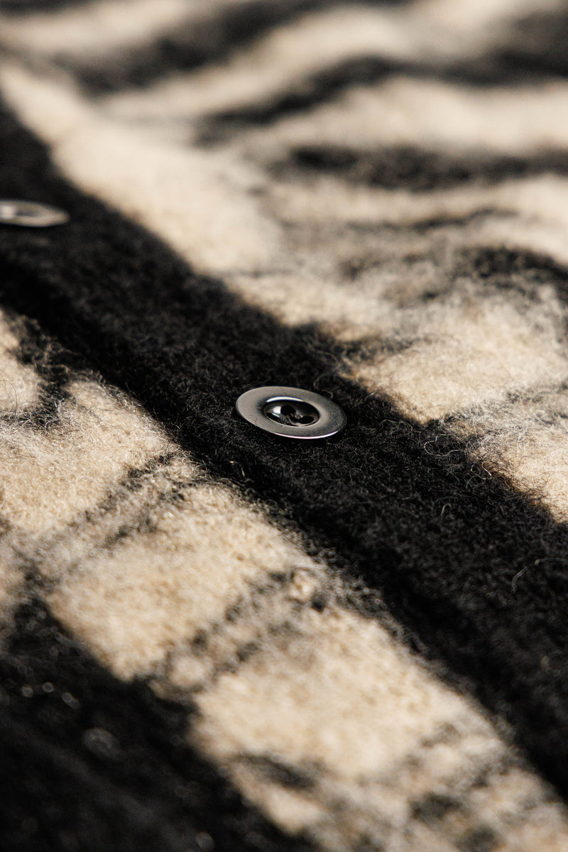 Skeleton Brushed Mohair Knit Cardigan  - Black