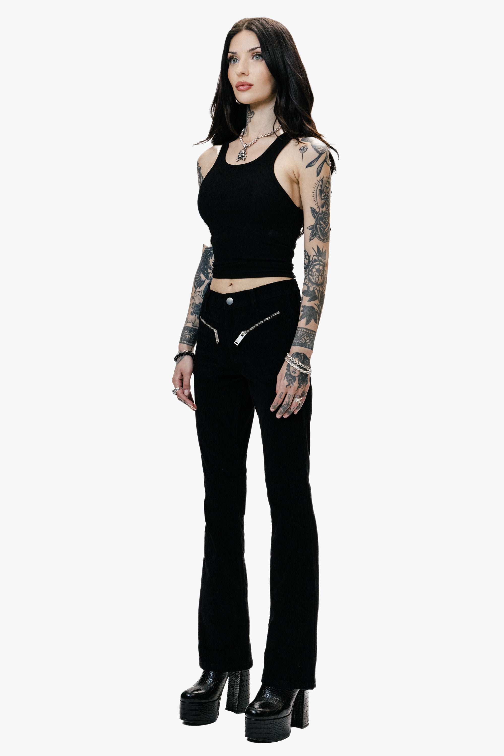 O24W Flared McKagan Zip Pants - Black Cord ‐ OTHER