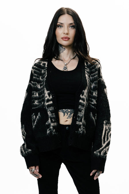 REVERSE SKELETON OVERSIZED CARDIGAN - BLACK & BONE - WOMENS