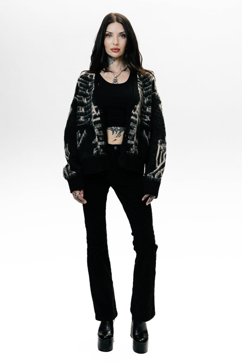 REVERSE SKELETON OVERSIZED CARDIGAN - BLACK & BONE - WOMENS