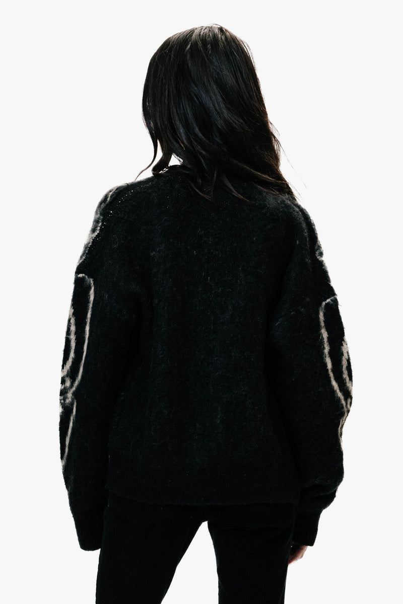 REVERSE SKELETON OVERSIZED CARDIGAN - BLACK & BONE - WOMENS