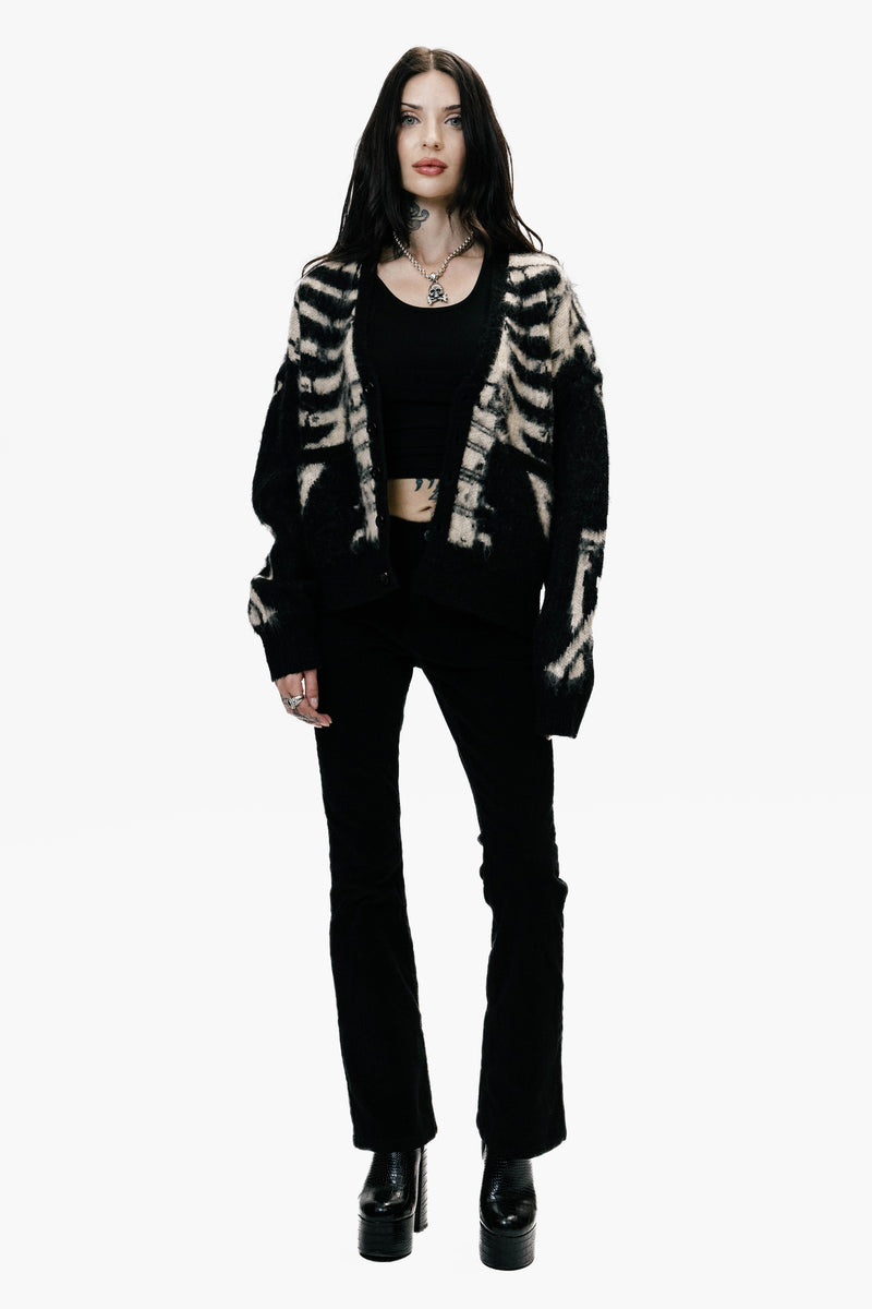 Skeleton Brushed Mohair Knit Cardigan - Black - Women