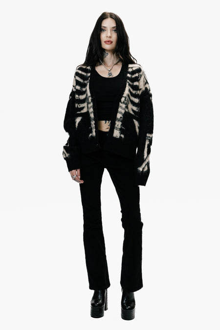 Skeleton Brushed Mohair Knit Cardigan - Black - Women