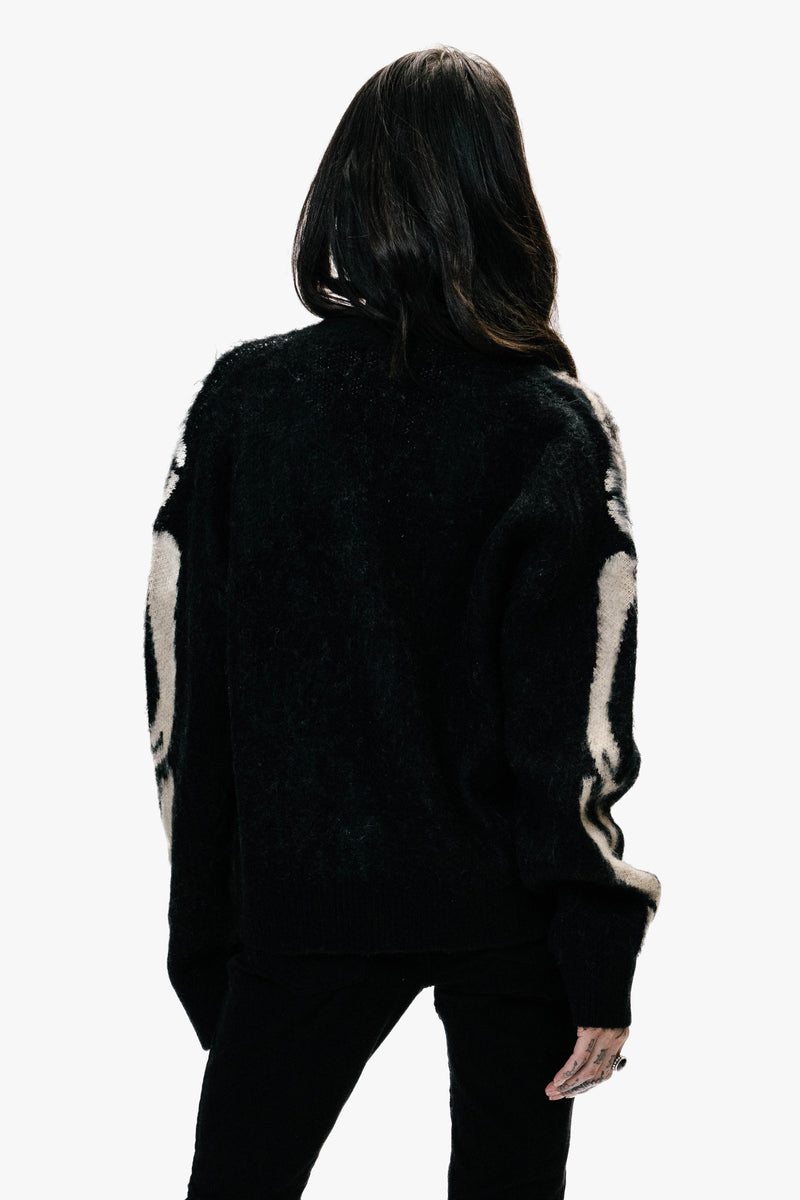Skeleton Brushed Mohair Knit Cardigan - Black - Women