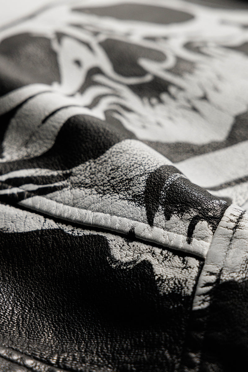 The Deuce Biker Jacket - Printed Skull & Crossbones Vintage Black