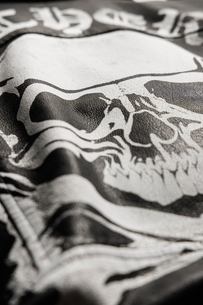 The Deuce Biker Jacket - Printed Skull & Crossbones Vintage Black