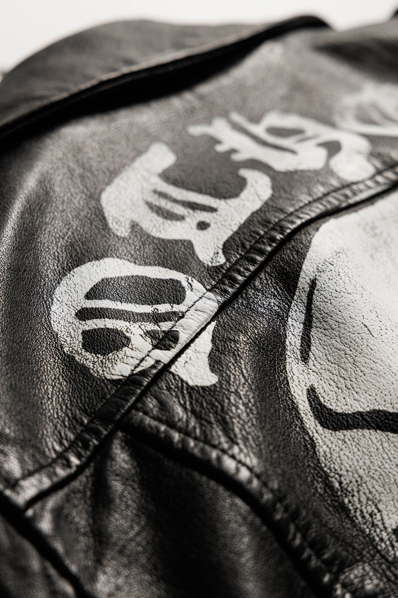The Deuce Biker Jacket - Printed Skull & Crossbones Vintage Black