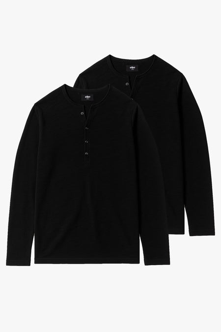Damon Long Sleeve Henley T Shirt Bundle - Black