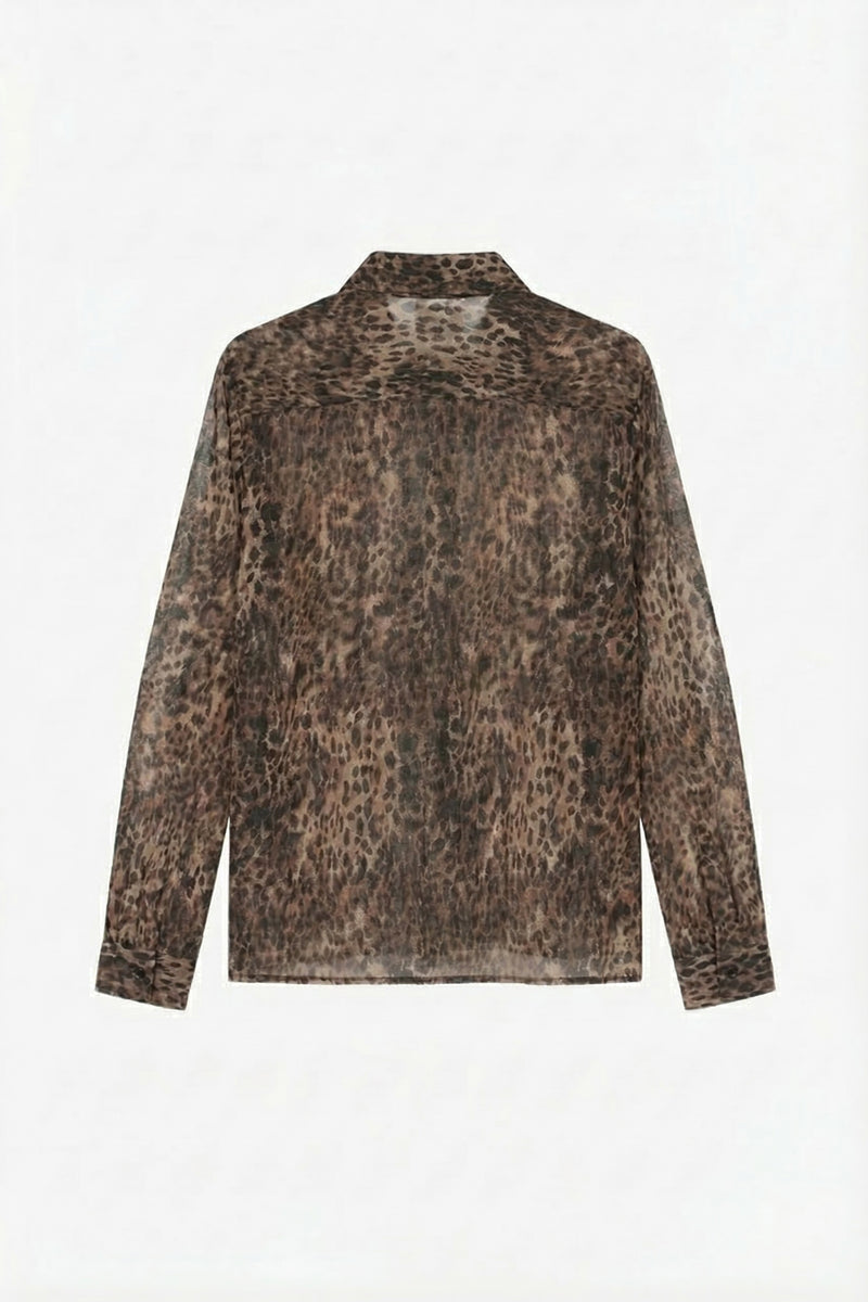 Leopard - Sheer Long Sleeve Shirt - Leopard