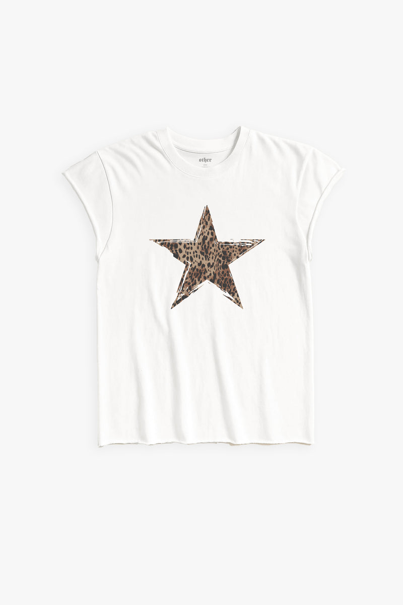Leopard Star Rocker Tee  -  Aged White - Women