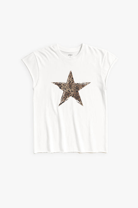 Leopard Star Rocker Tee  -  Aged White