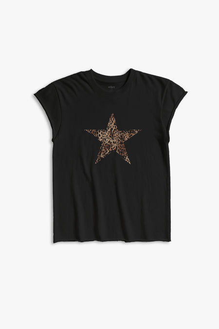 Leopard Star Rocker Tee  - Aged Black