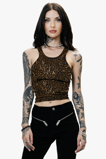 Dark Leopard Print Cropped Beater