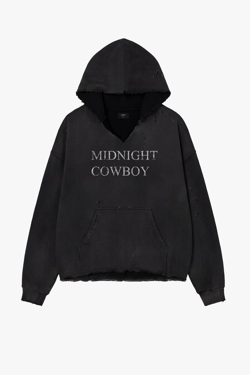 Midnight Cowboy Distressed Hoodie - Aged Black