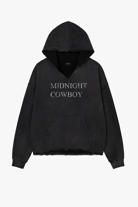 Midnight Cowboy Distressed Hoodie - Aged Black
