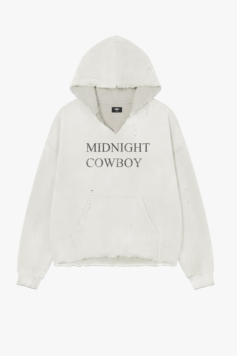 Midnight Cowboy Distressed Hoodie - Aged  White - Women