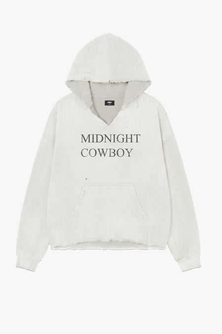 Midnight Cowboy Distressed Hoodie - Aged  White