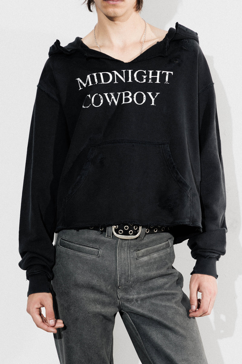 Midnight Cowboy Distressed Hoodie - Aged Black