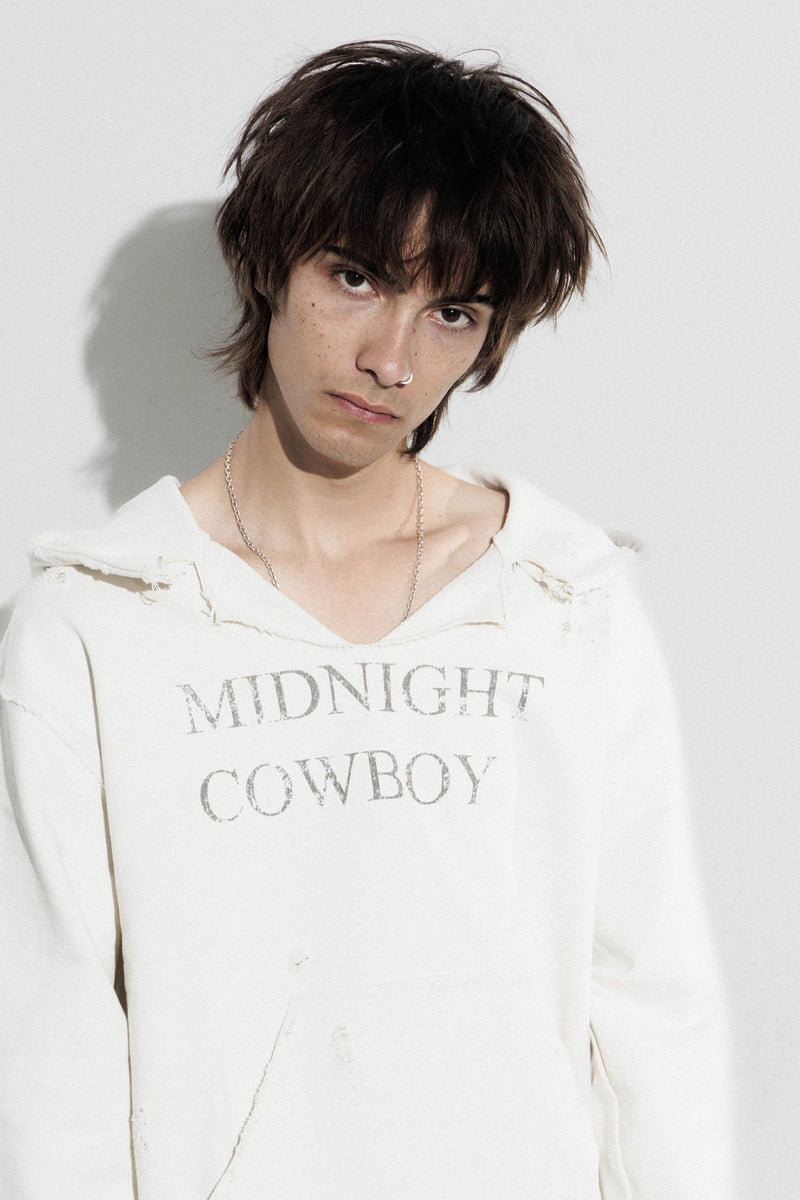 Midnight Cowboy Distressed Hoodie - Aged  White