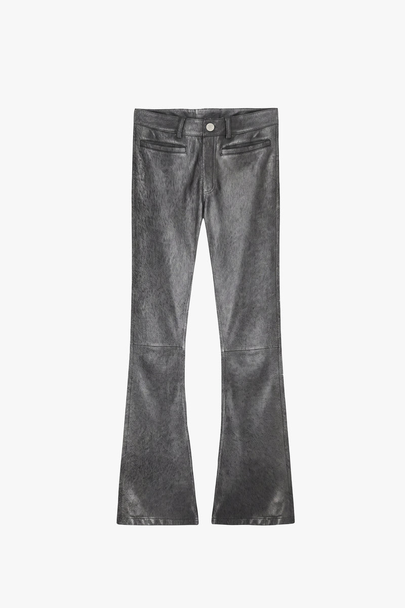 O24W Flared Leather Pants - Distressed Black