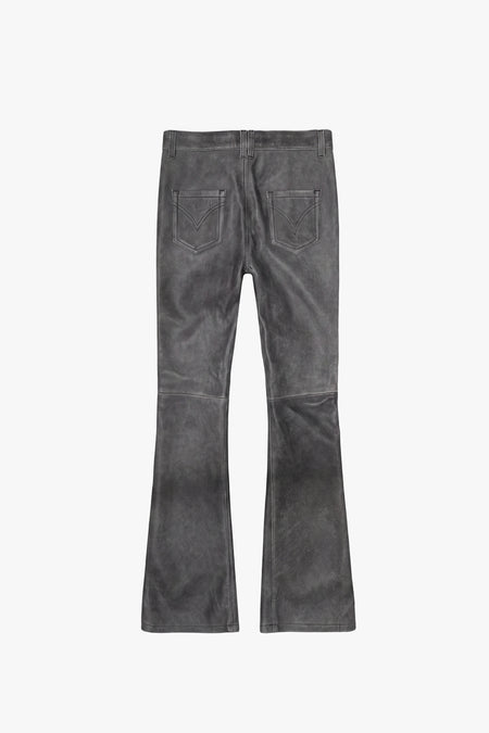 O24 Flared Leather Pants - Distressed Black