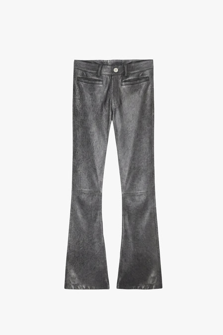O24 Flared Leather Pants - Distressed Black