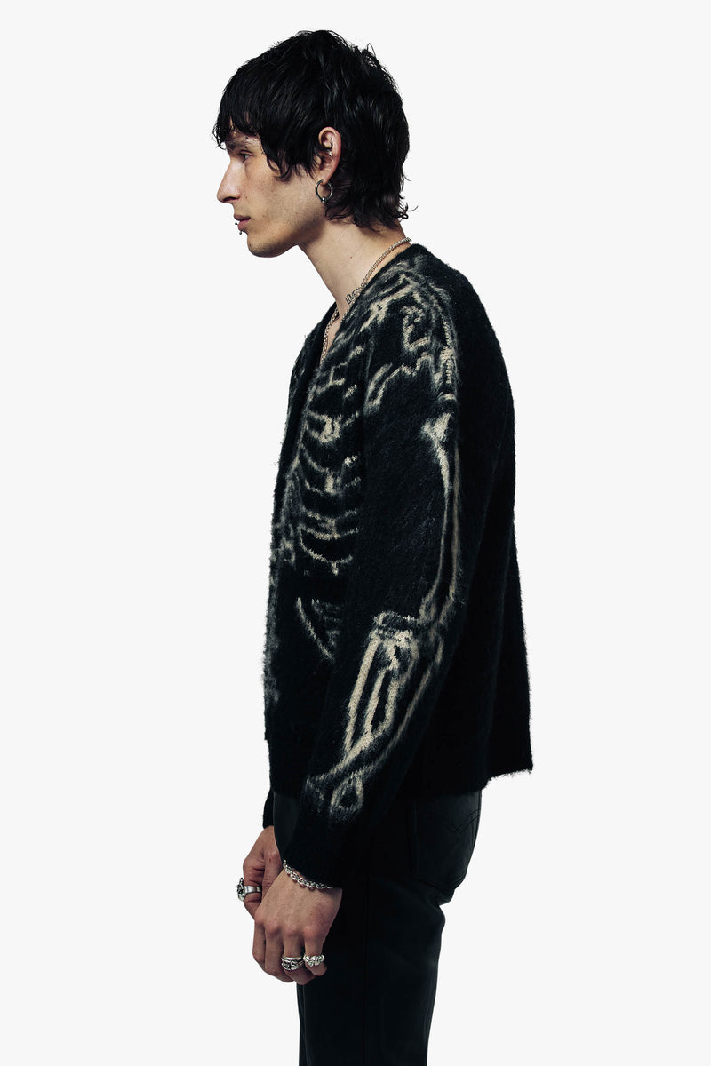 Boxy Reverse Skeleton Brush Knit Cardigan