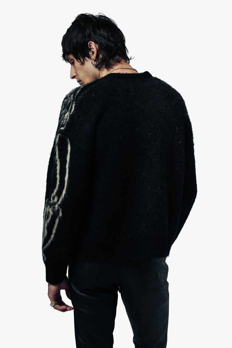 Boxy Reverse Skeleton Brush Knit Cardigan