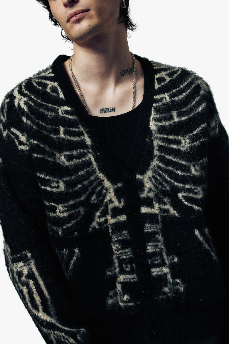 Boxy Reverse Skeleton Brush Knit Cardigan