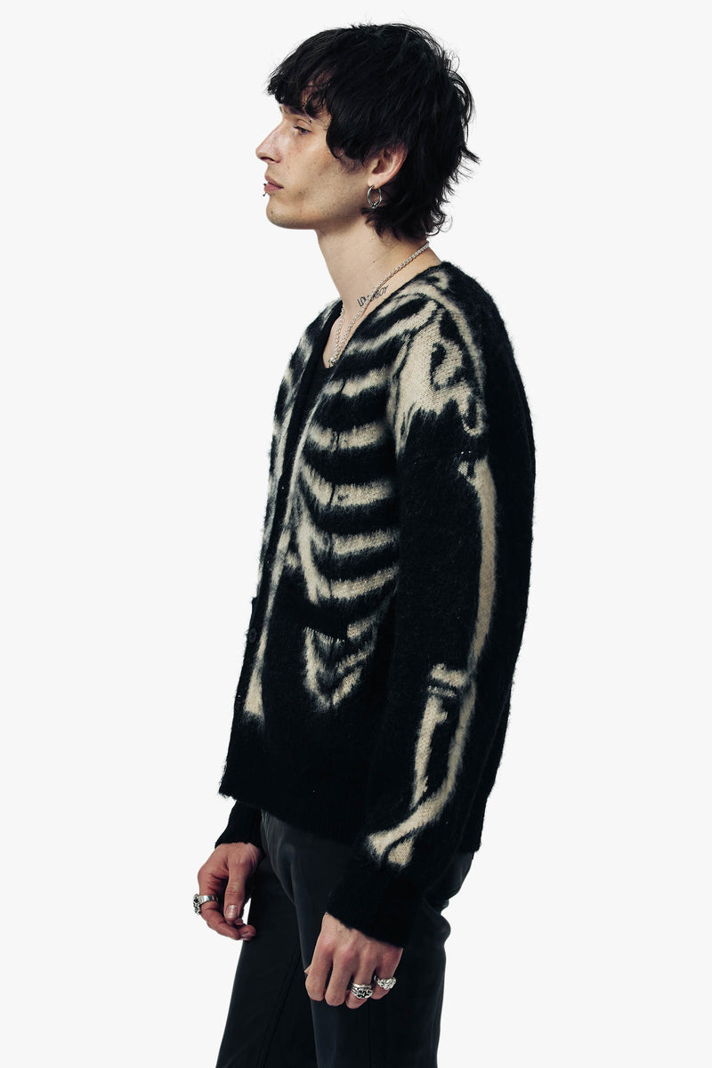Skeleton Brushed Mohair Knit Cardigan  - Black