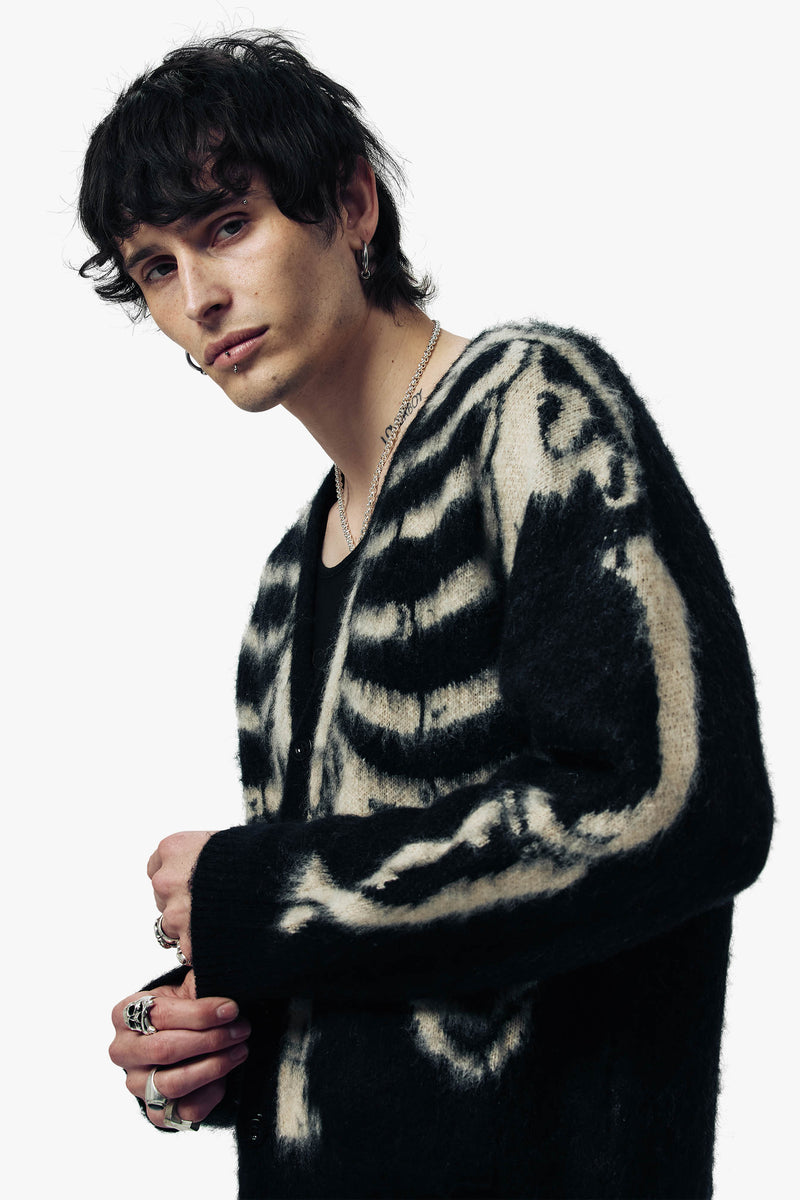 Skeleton Brushed Mohair Knit Cardigan  - Black