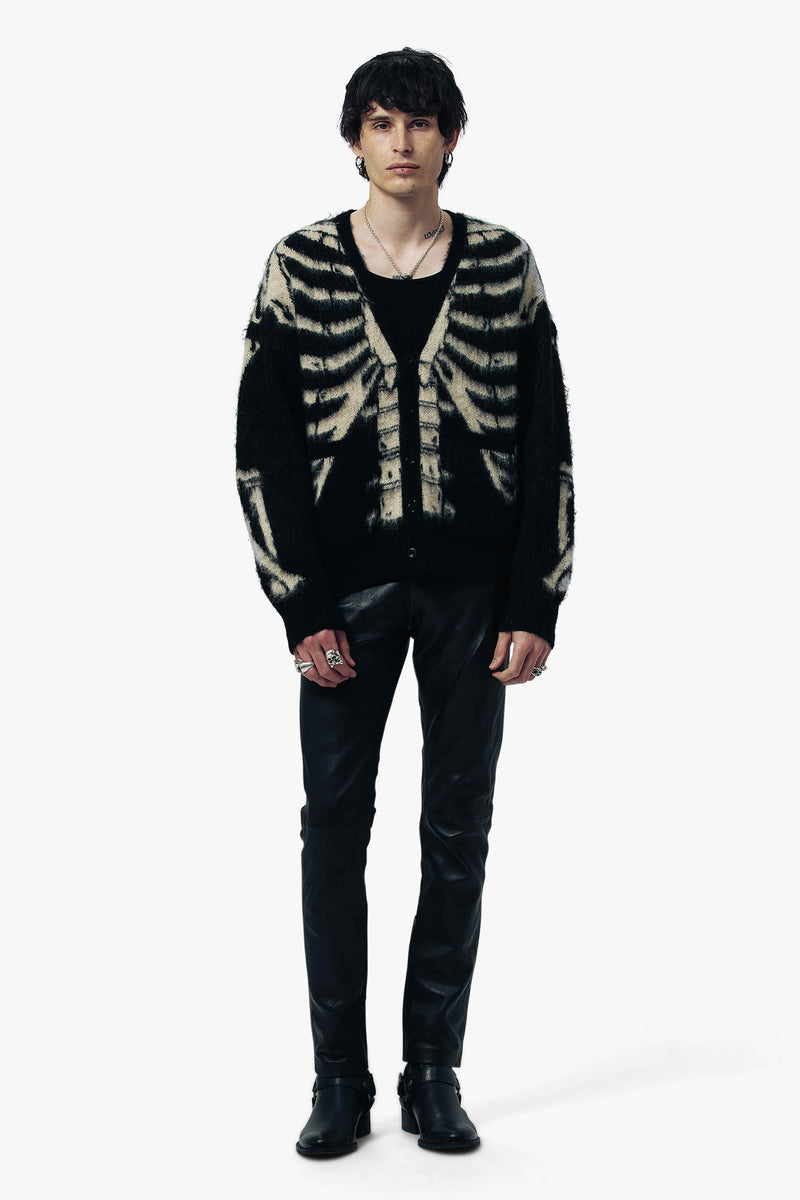 Skeleton Brushed Mohair Knit Cardigan  - Black