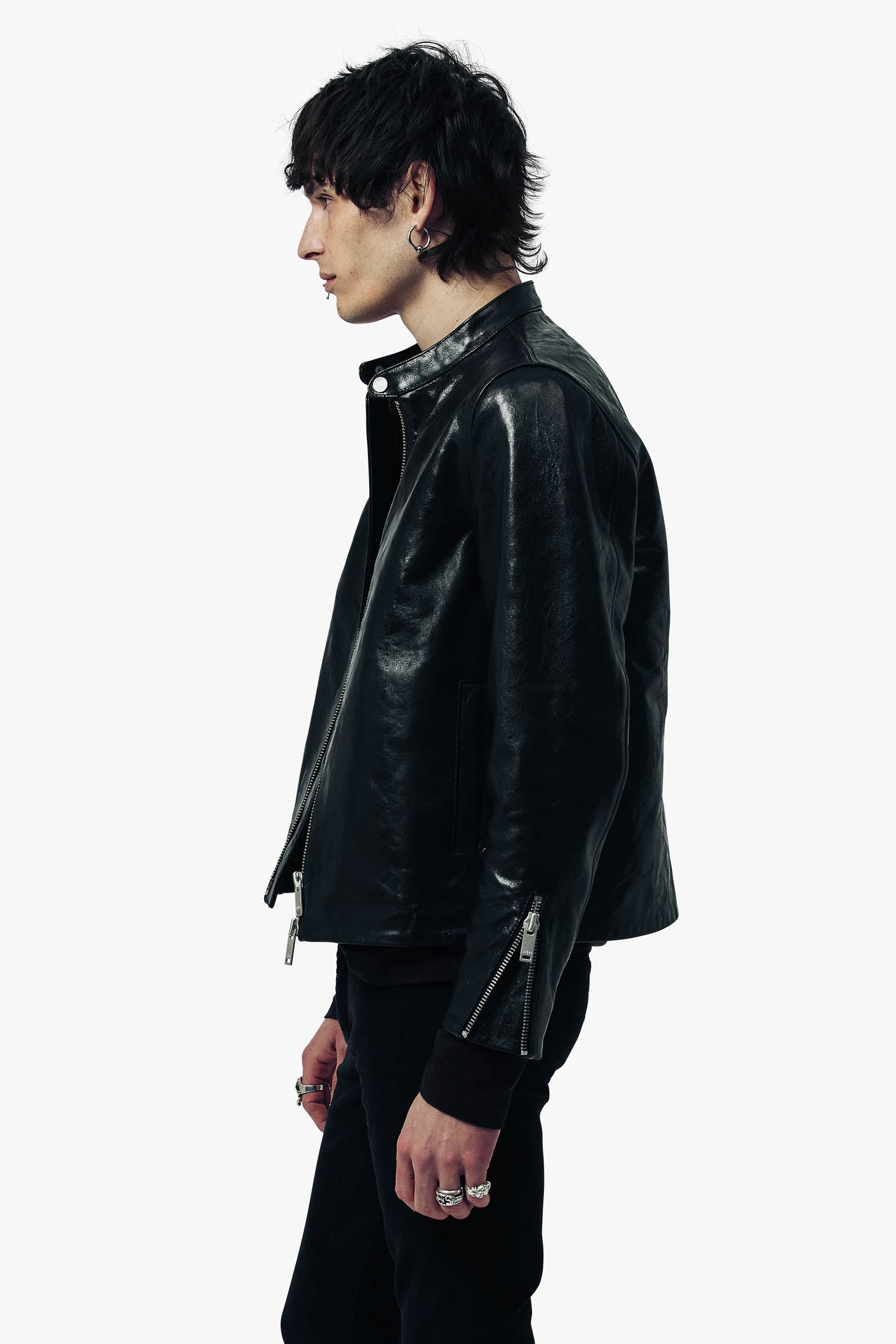 O74HG Kagan Leather Jacket - Gloss Black ‐ OTHER