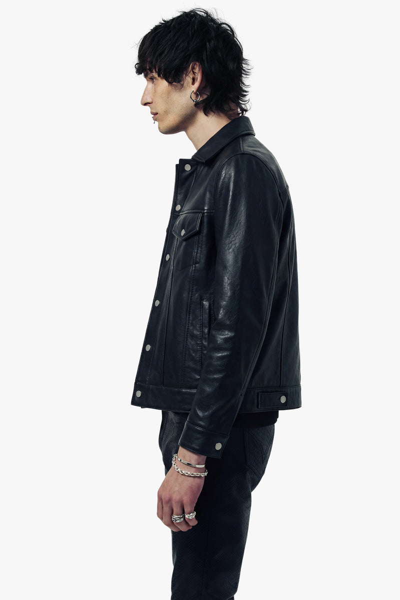 The Leather Trucker Jacket - Black