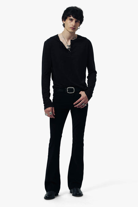 Damon Long Sleeve Henley T Shirt - Black