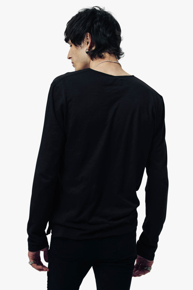 Damon Long Sleeve Henley T Shirt Bundle - Gun Metal Grey, Black & Bone