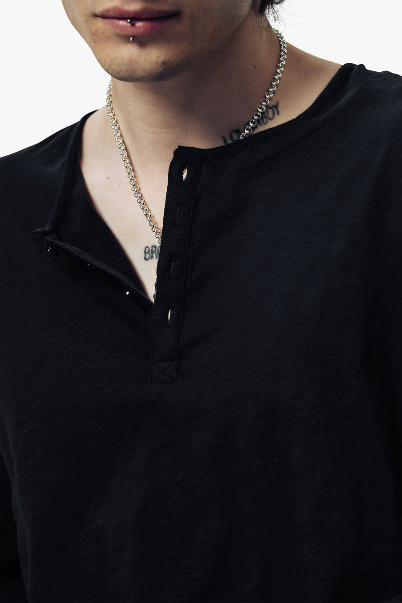 Damon Long Sleeve Henley T Shirt Bundle - Gun Metal Grey, Black & Bone