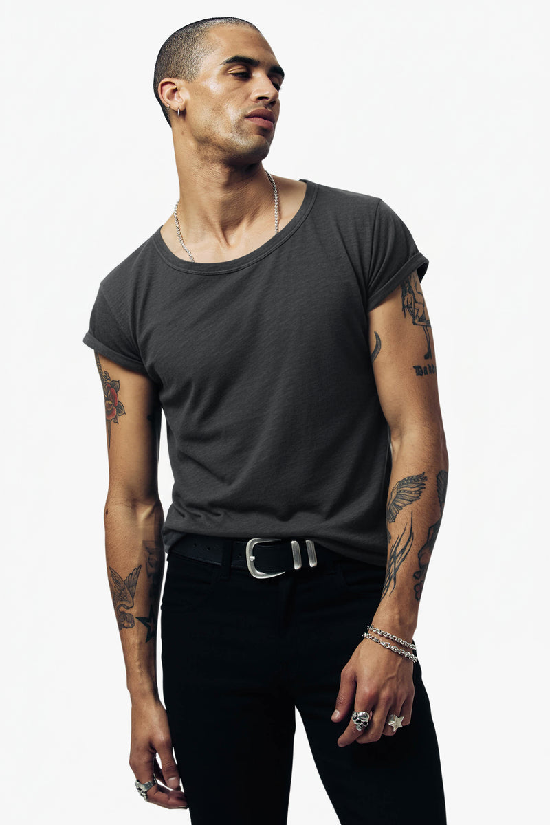Lazarus Scoop Neck T-Shirt - Gun Metal Grey