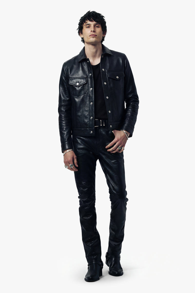 The Leather Trucker Jacket - Black
