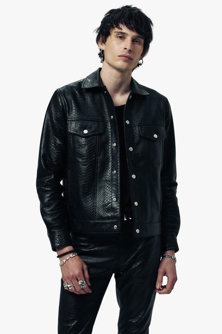 Croc Leather Trucker Jacket