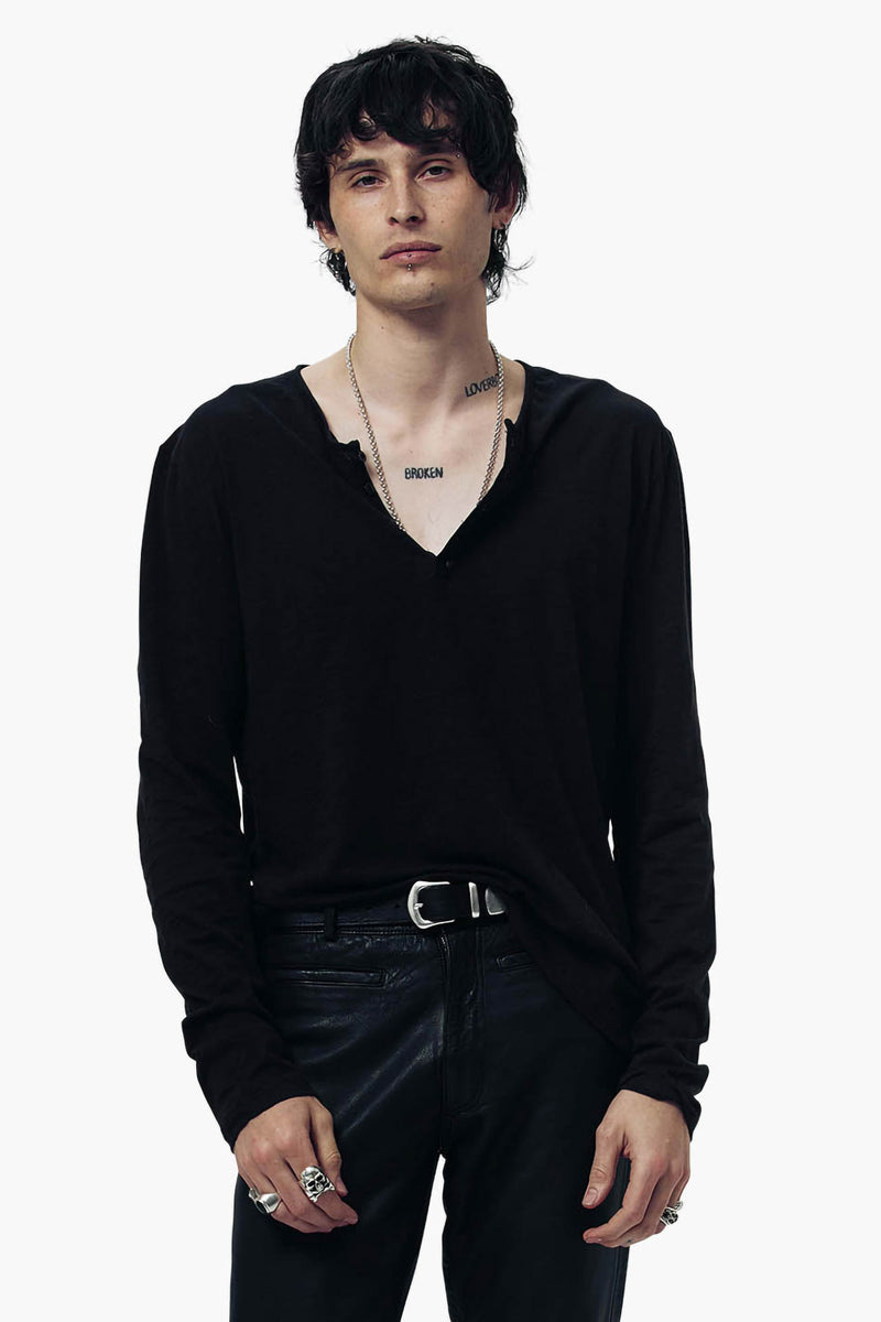Damon Long Sleeve Henley T Shirt Bundle - Gun Metal Grey, Black & Bone